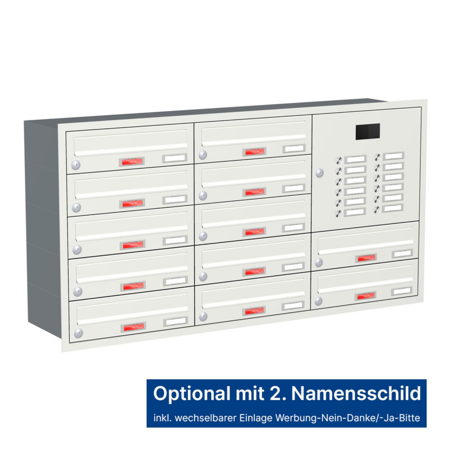 Briefkastenanlage | Unterputz | 12-fach | Waagerecht | Audio | Video | Farbe