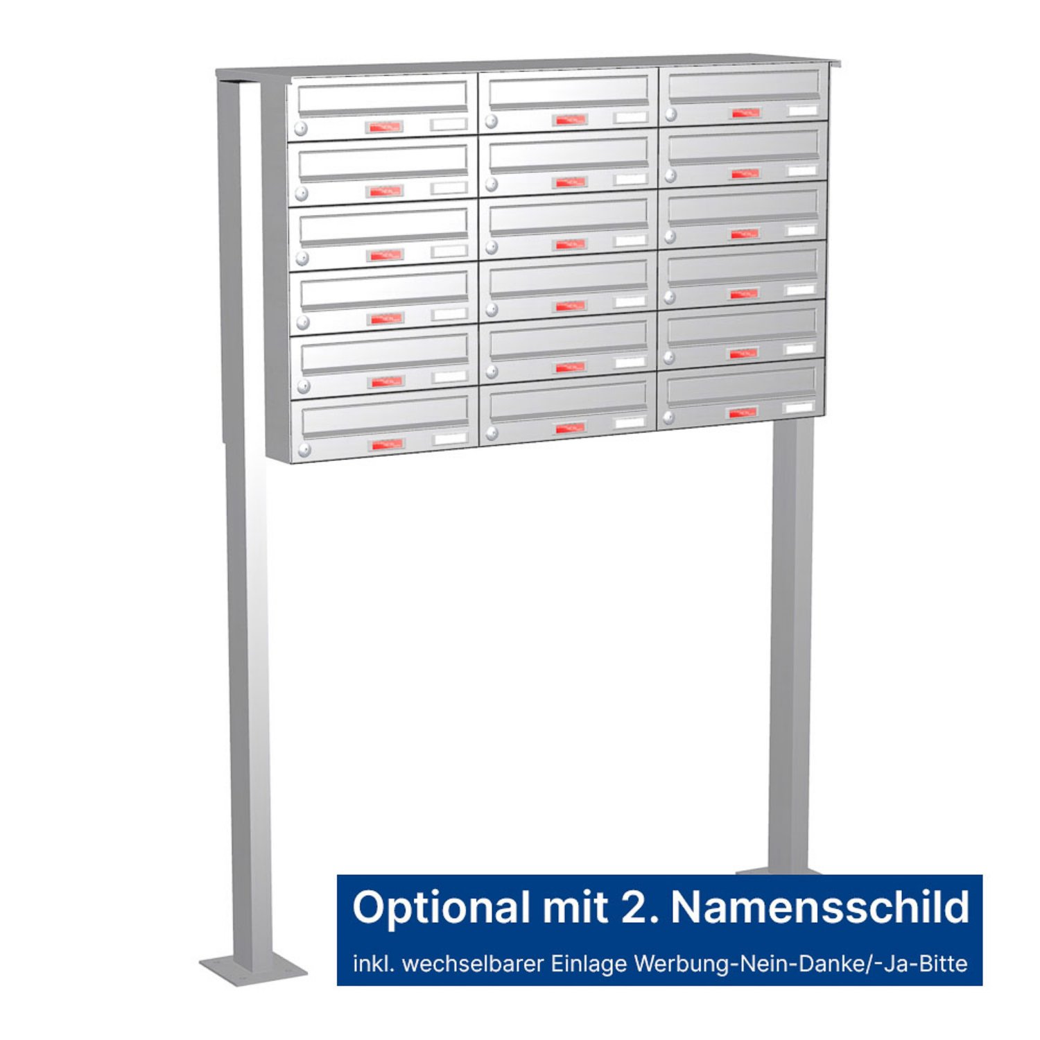 Briefkastenanlage | Freistehend | 18-fach | Waagerecht | Edelstahl