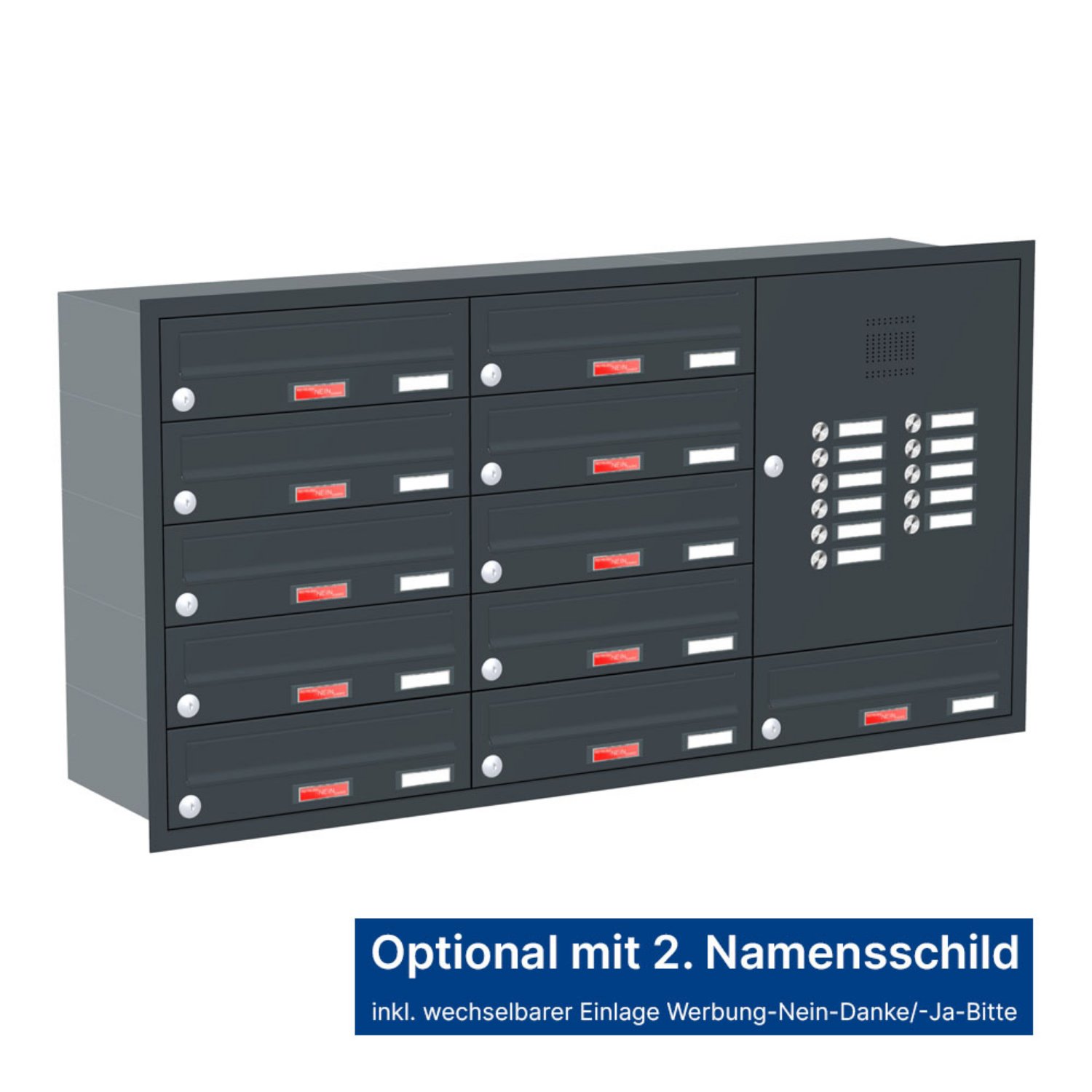 Briefkastenanlage | Unterputz | 11-fach | Waagerecht | Audio | Video | Farbe