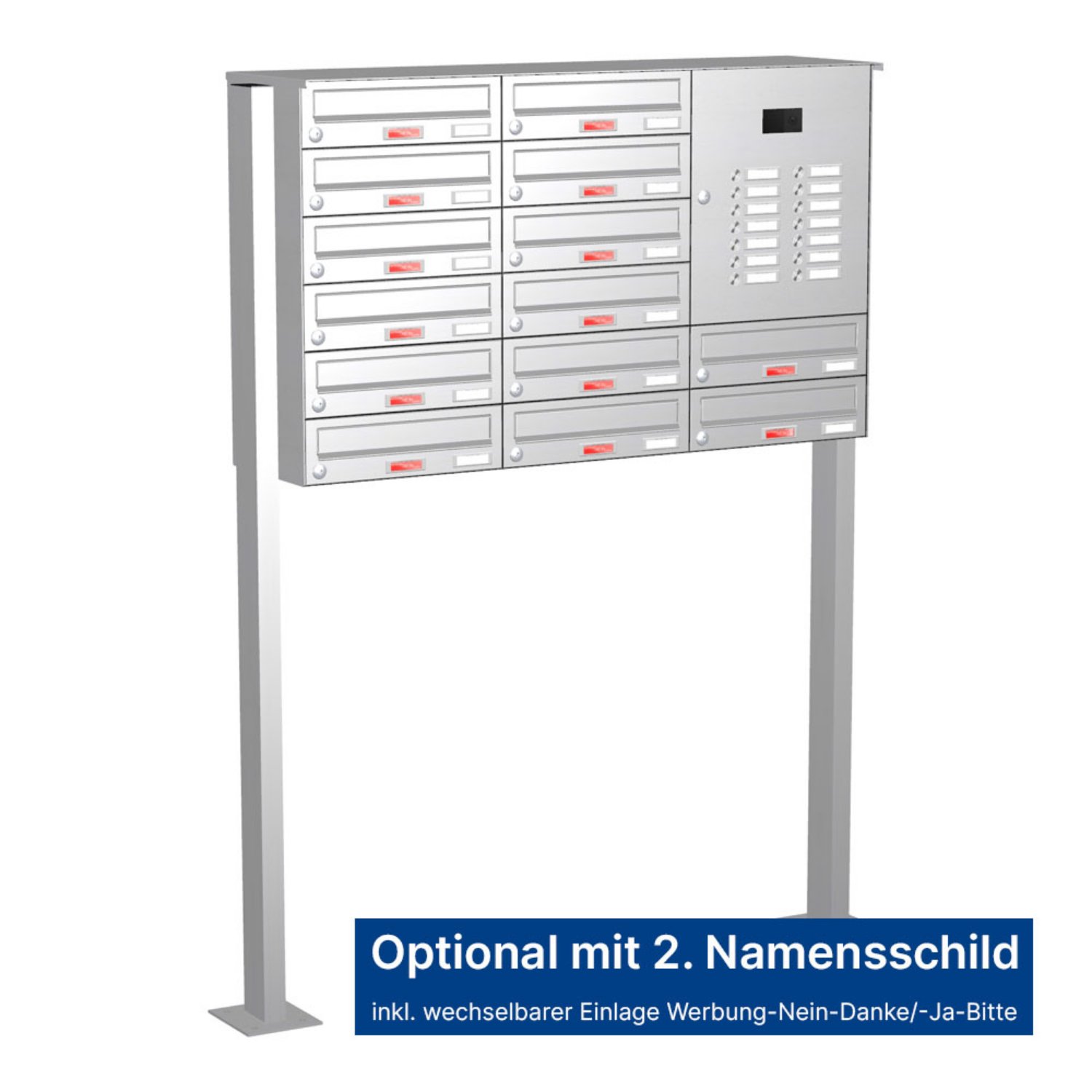 Briefkastenanlage | Freistehend | 14-fach | Waagerecht | Audio | Video | Edelstahl