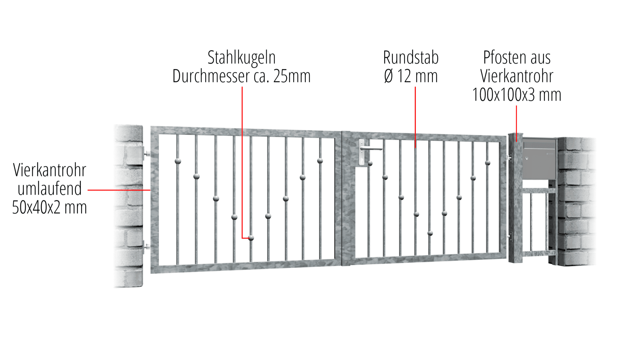 Tuinpoort verzinkt 2-vleugelig V-ballen, GE, BK