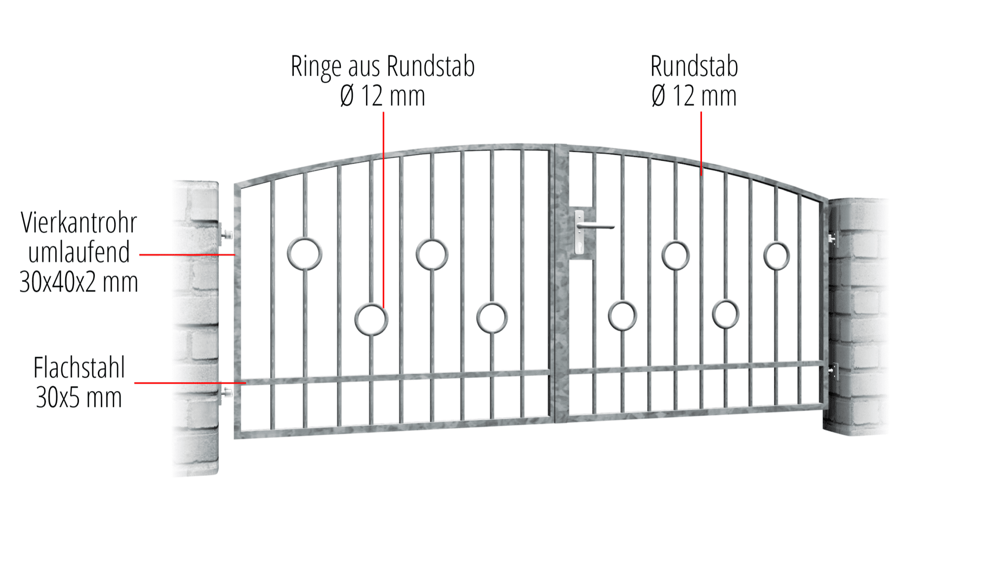 Tuinpoort verzinkt 2-vleugelig rond spijl, OB