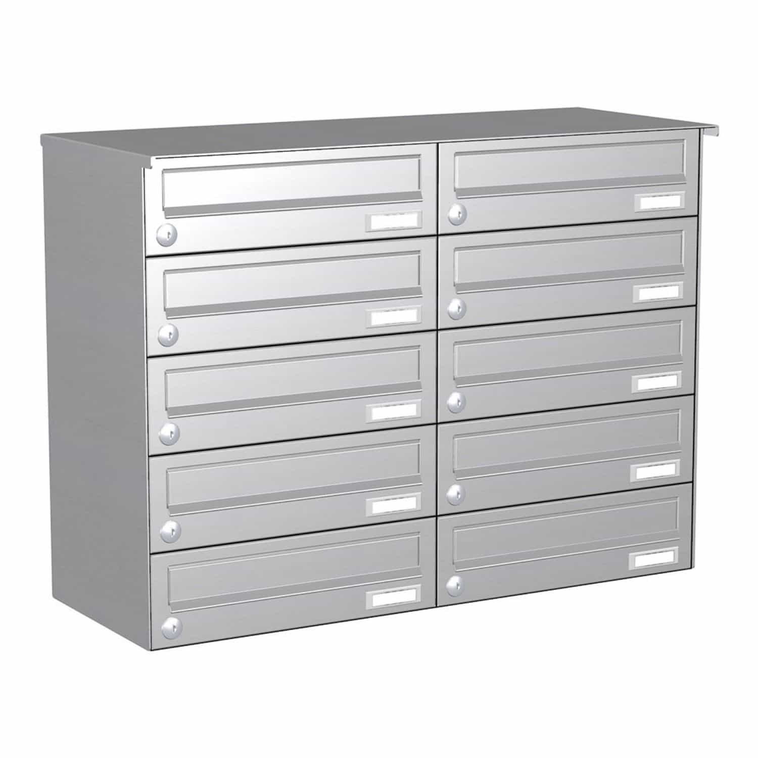 Briefkastenanlage | Aufputz | 10-fach | Waagerecht | Edelstahl