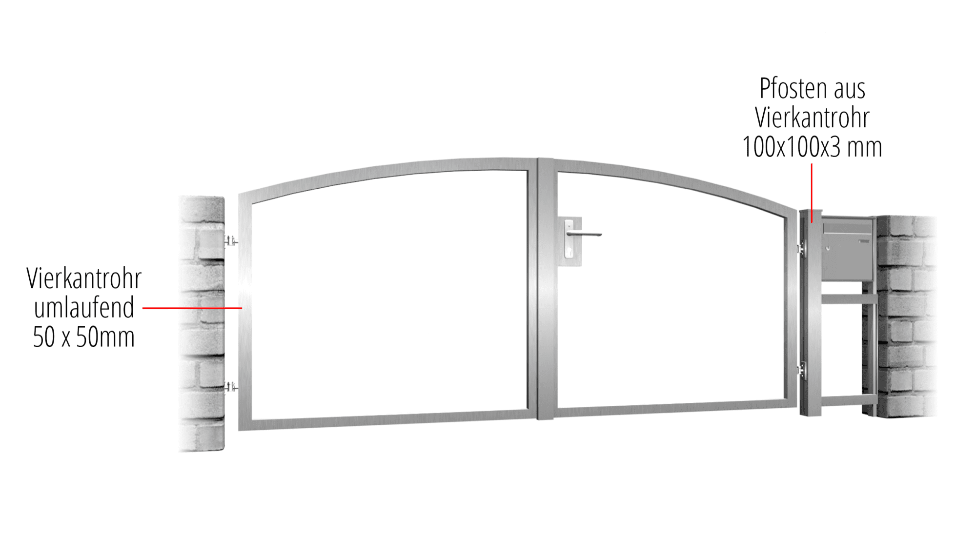 Tuinpoort roestvrij staal 2-vleugelig eigen invulling, OB, BK