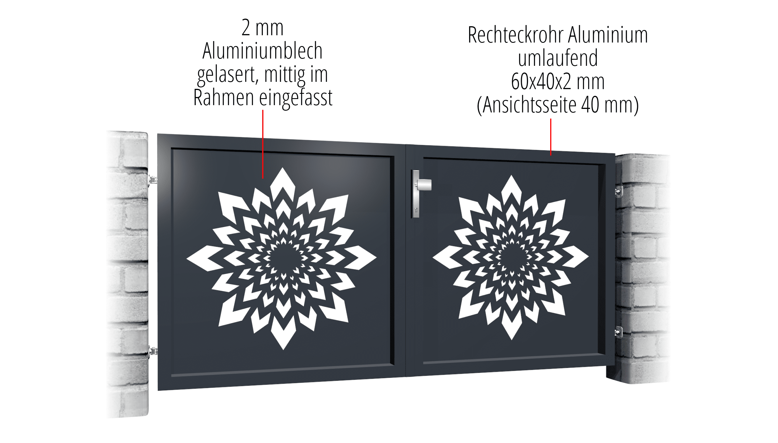 Tuinpoort aluminium 2-vleugelig lasergesneden ontwerp KL