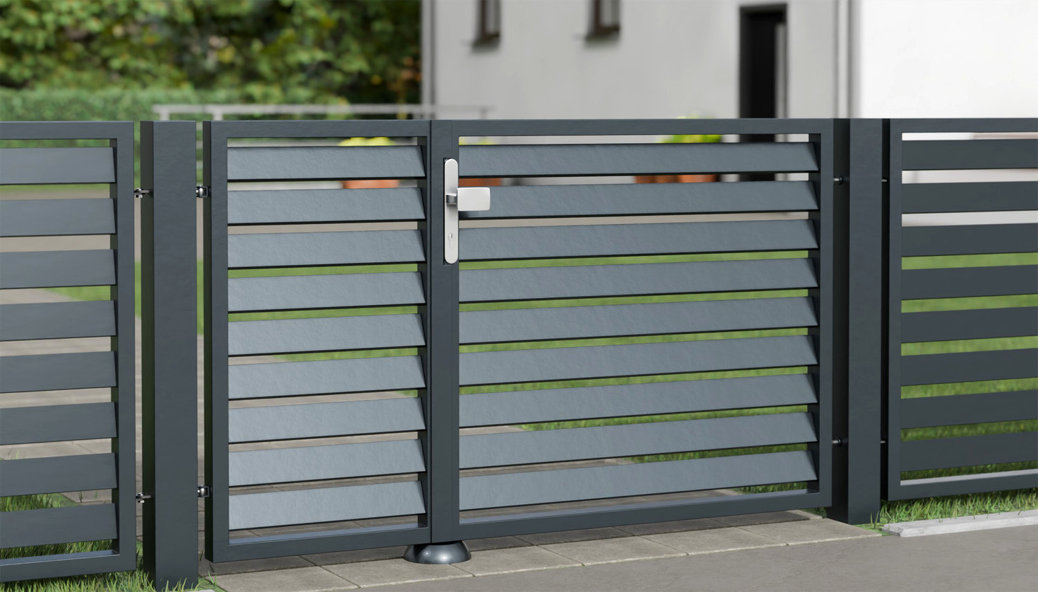 Tuindeur aluminium 2-vleugelig privacyscherm lamellen schuin, GE