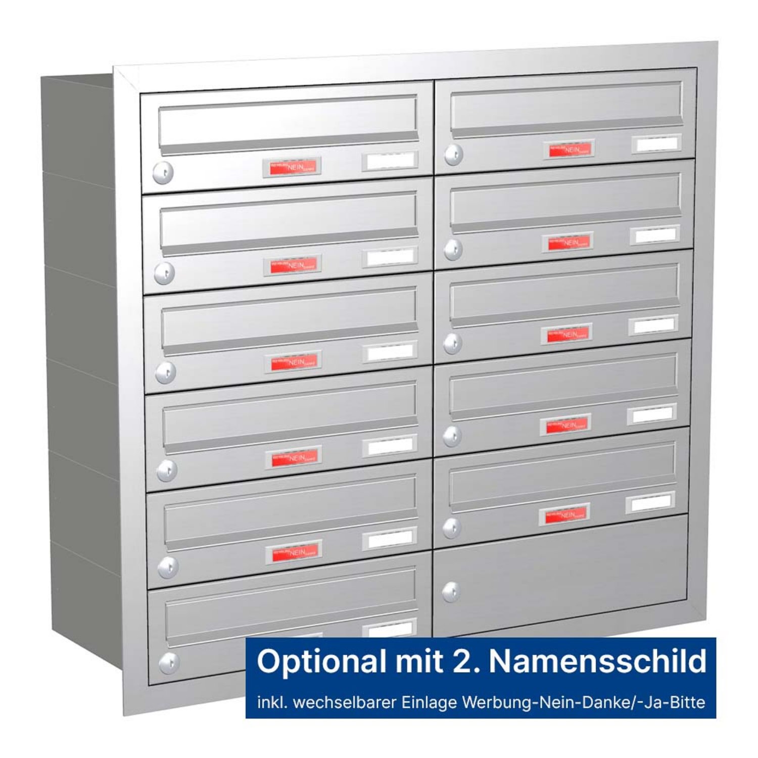 Briefkastenanlage | Unterputz | 11-fach | Waagerecht | Edelstahl
