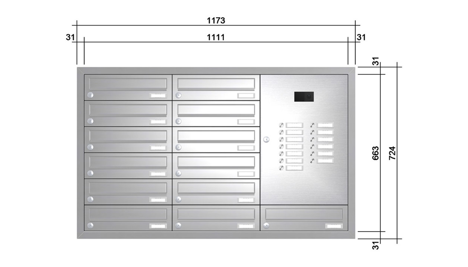 Briefkastenanlage | Unterputz | 13-fach | Waagerecht | Audio | Video | Edelstahl