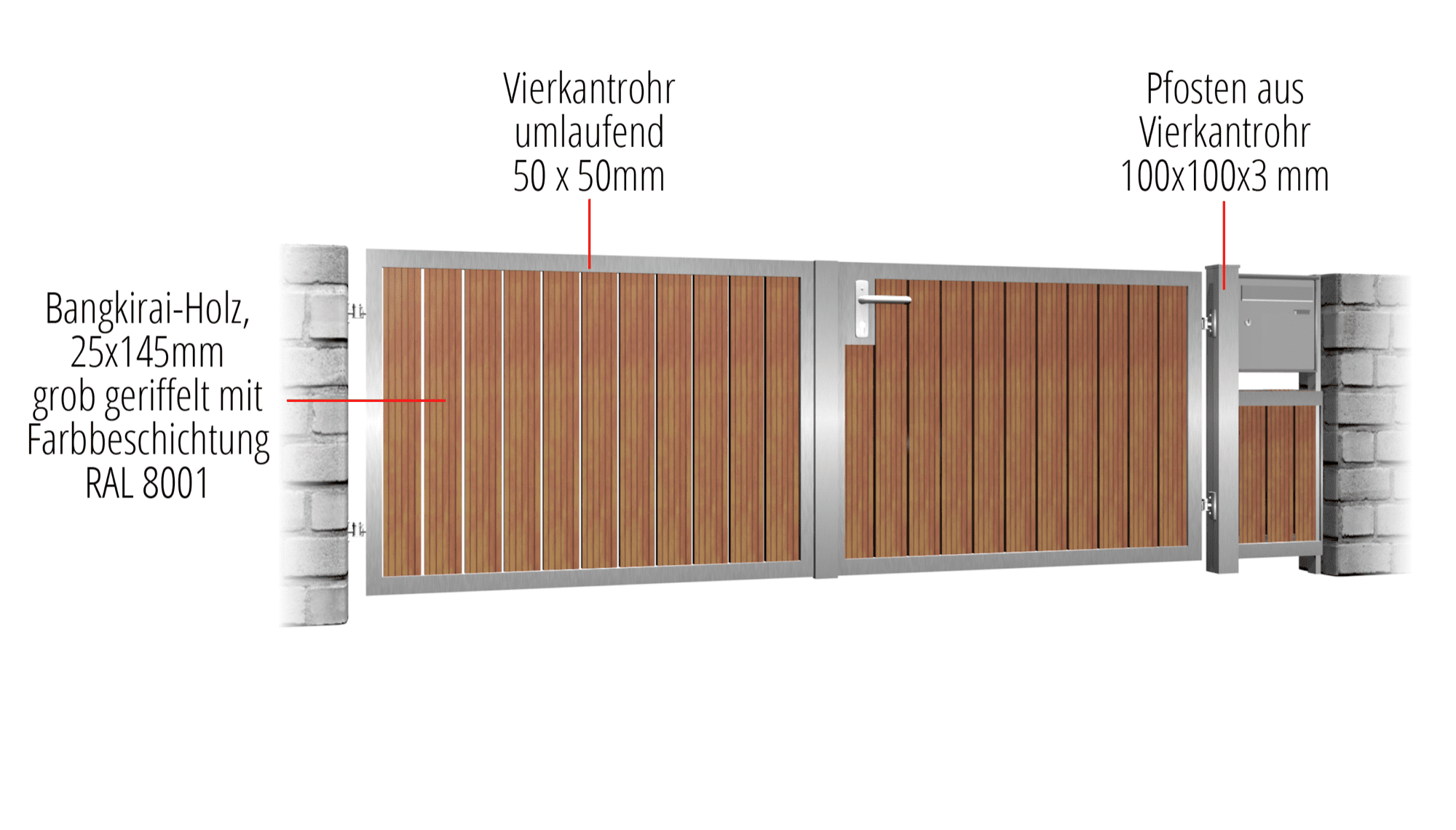 Tuinpoort roestvrij staal 2-vleugelig HFS, GE, BK