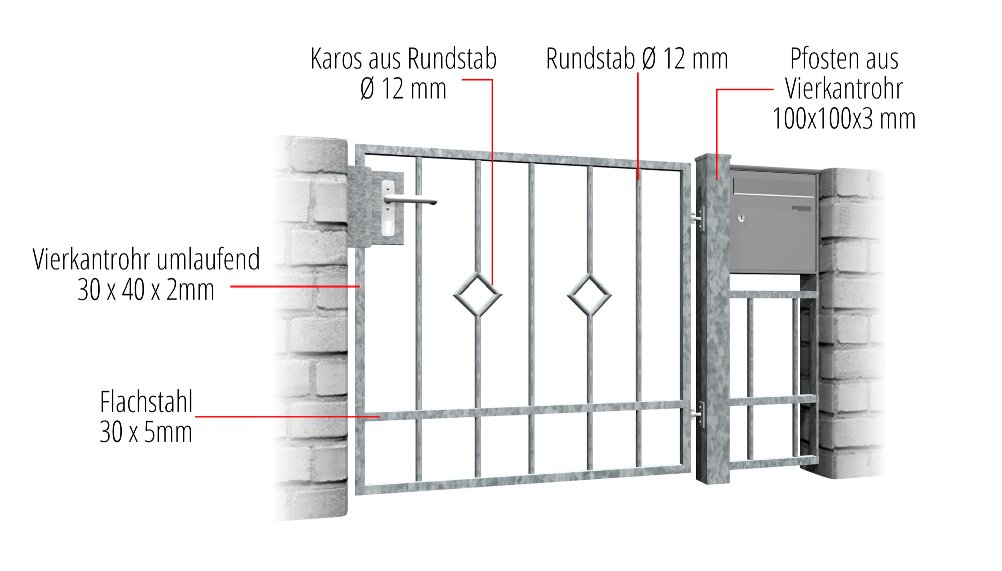 Tuindeur verzinkt 1-vleugelig spijlenrooster, GE, BK