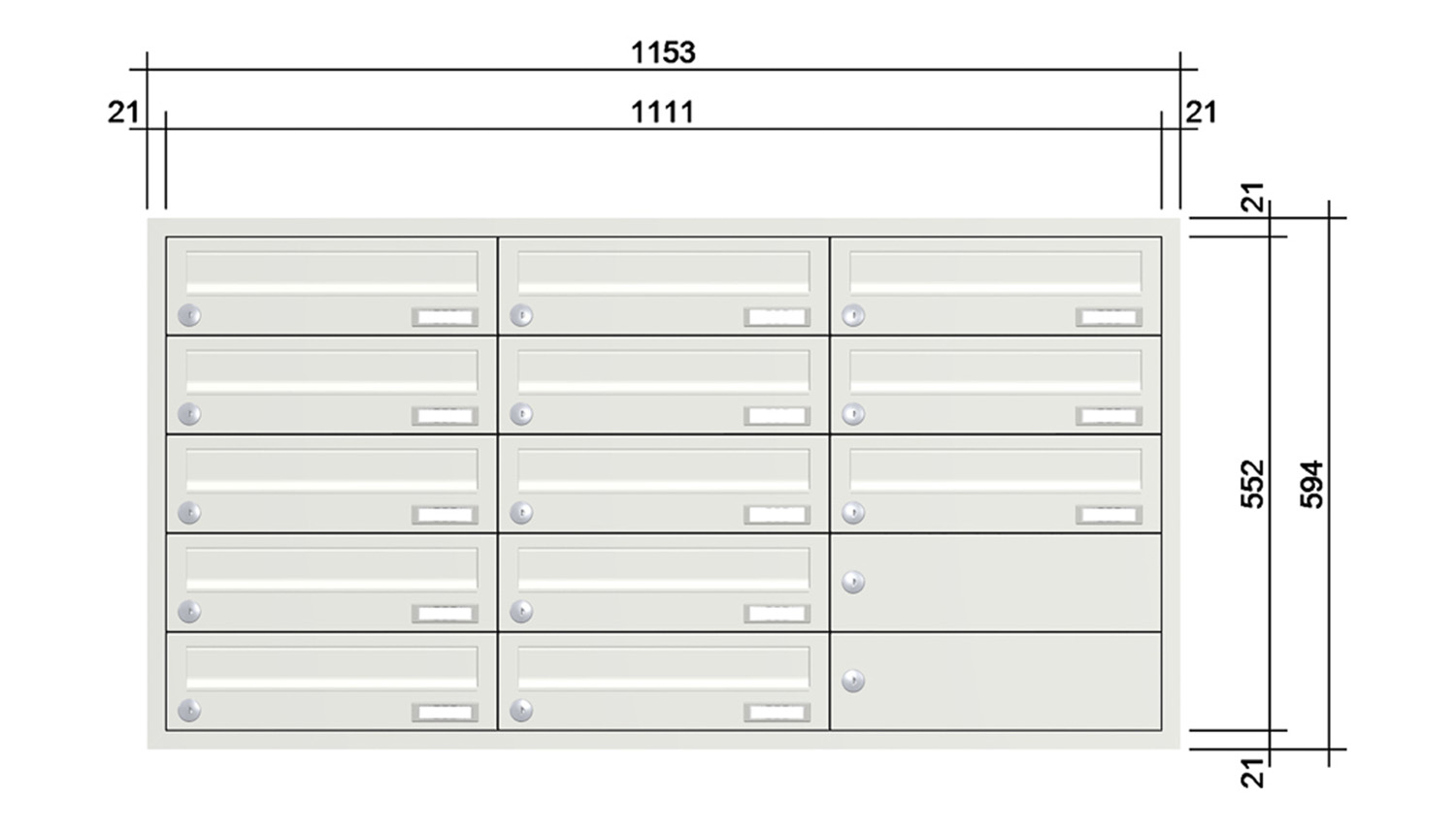 Briefkastenanlage | Unterputz | 13-fach | Waagerecht | Farbe