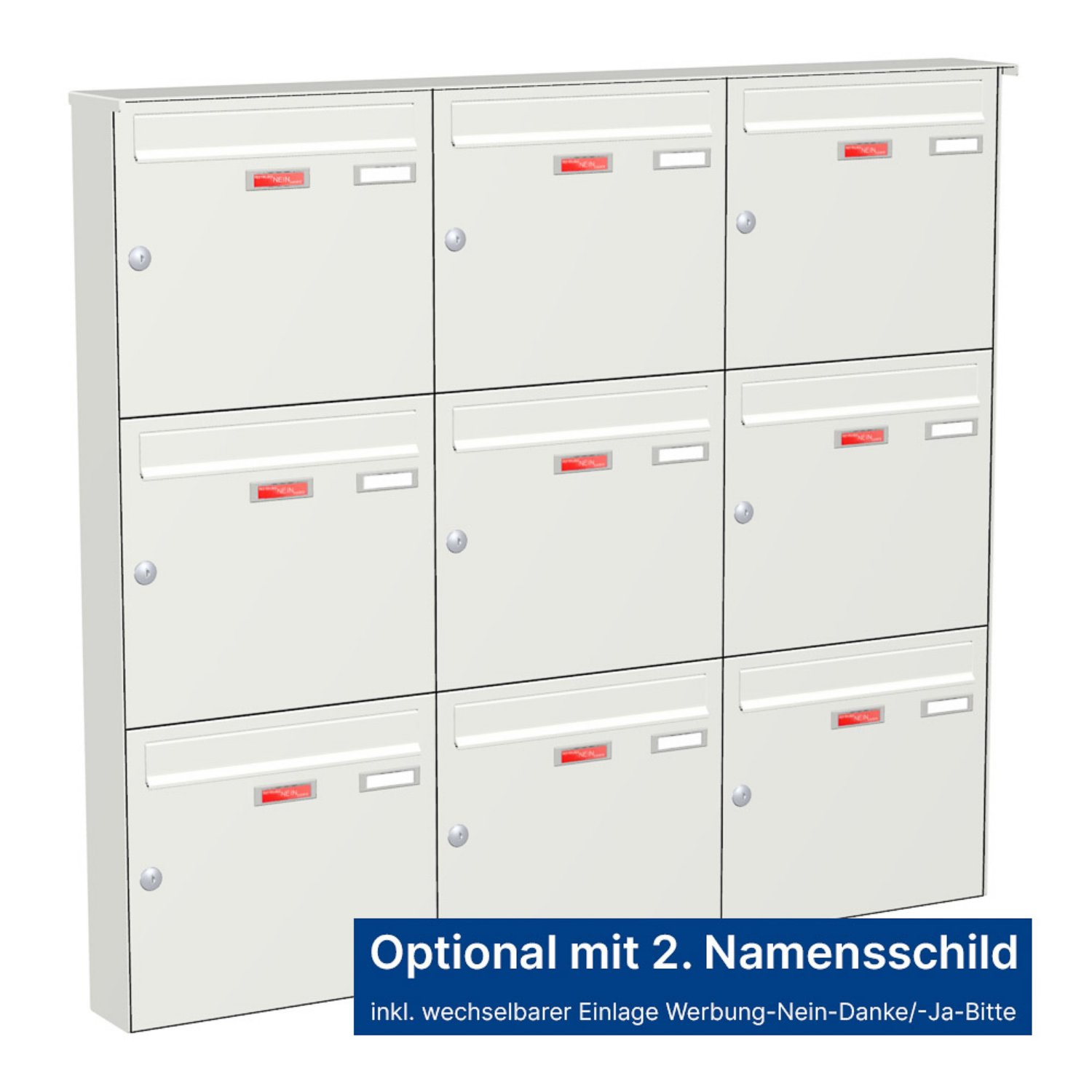 Briefkastenanlage | Aufputz | 9-fach | Senkrecht | Farbe