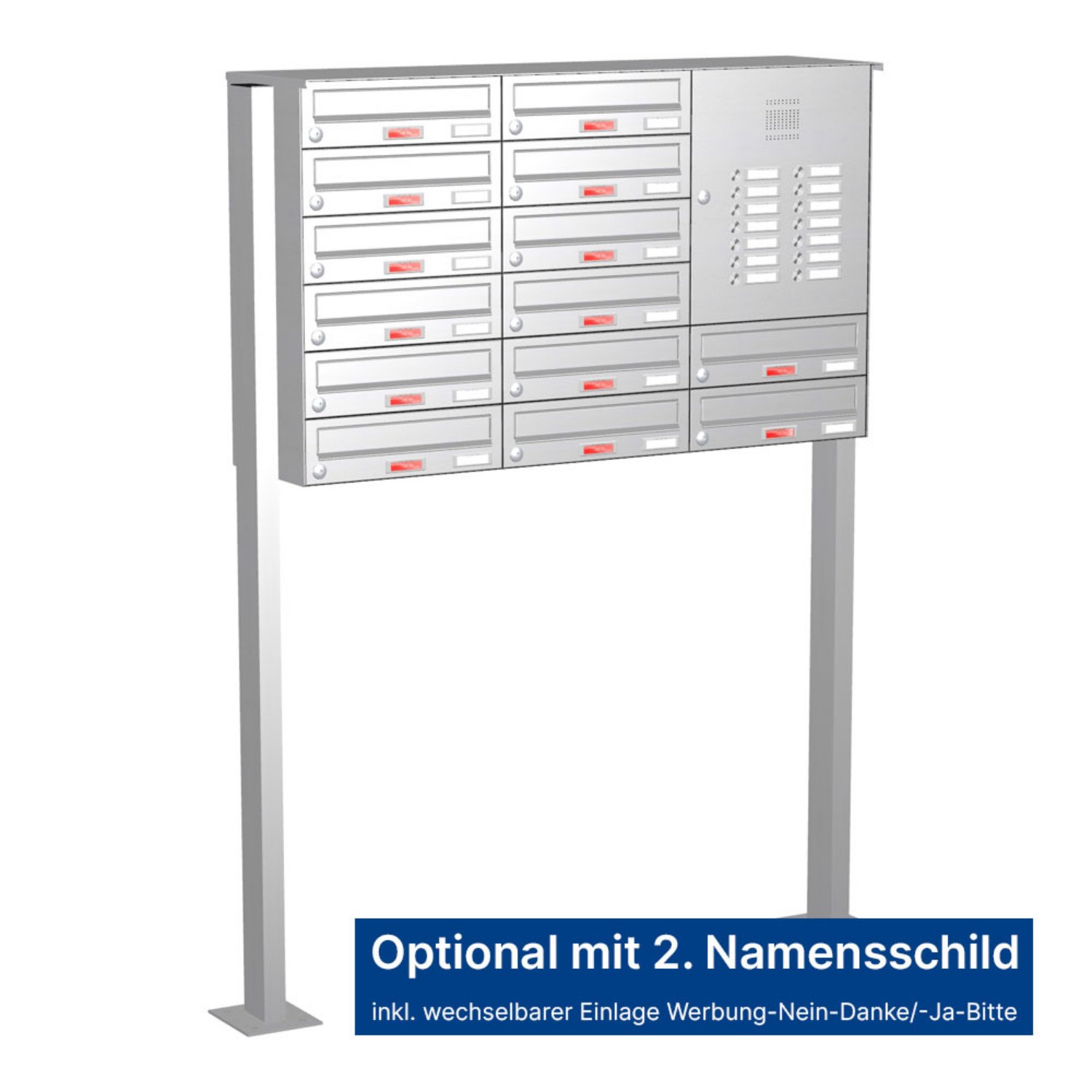 Briefkastenanlage | Freistehend | 14-fach | Waagerecht | Audio | Video | Edelstahl