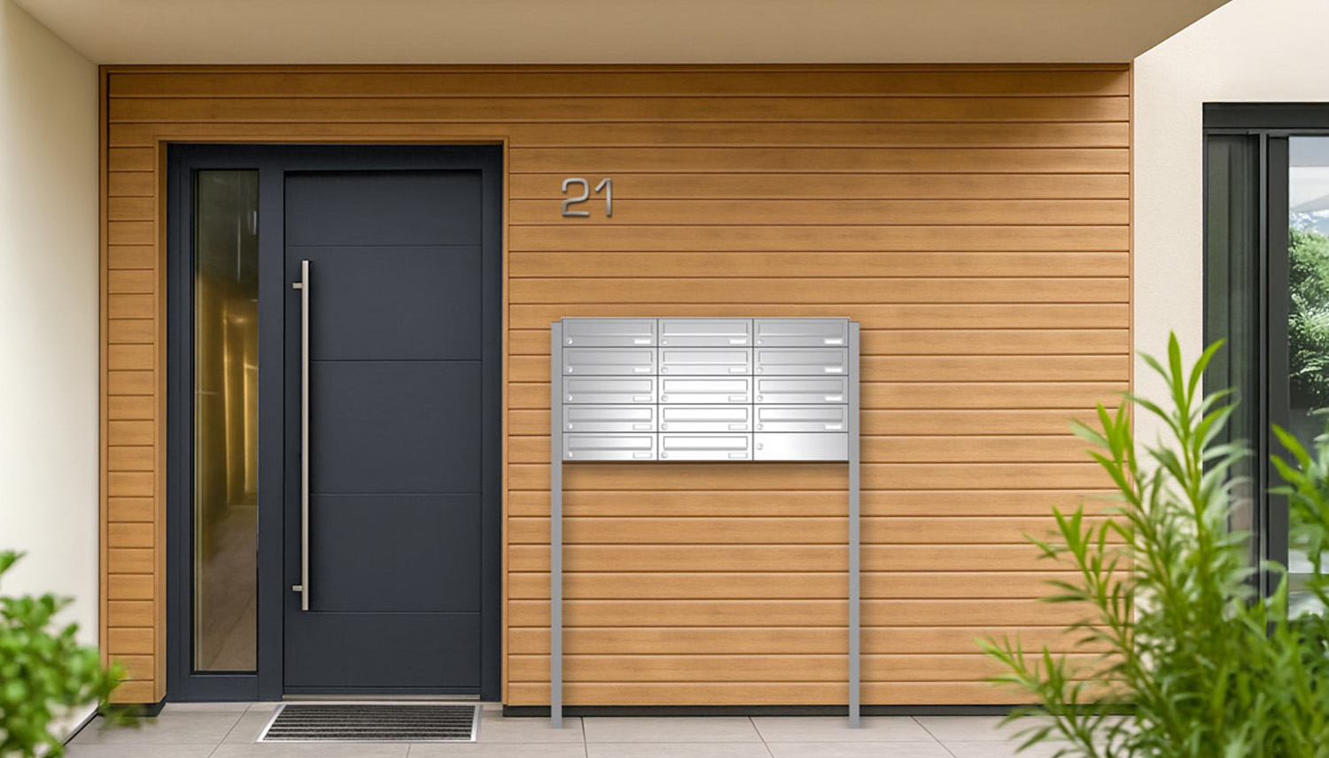 Briefkastenanlage | Freistehend | 14-fach | Waagerecht | Edelstahl