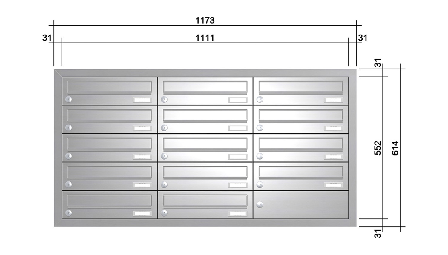 Briefkastenanlage | Unterputz | 14-fach | Waagerecht | Edelstahl