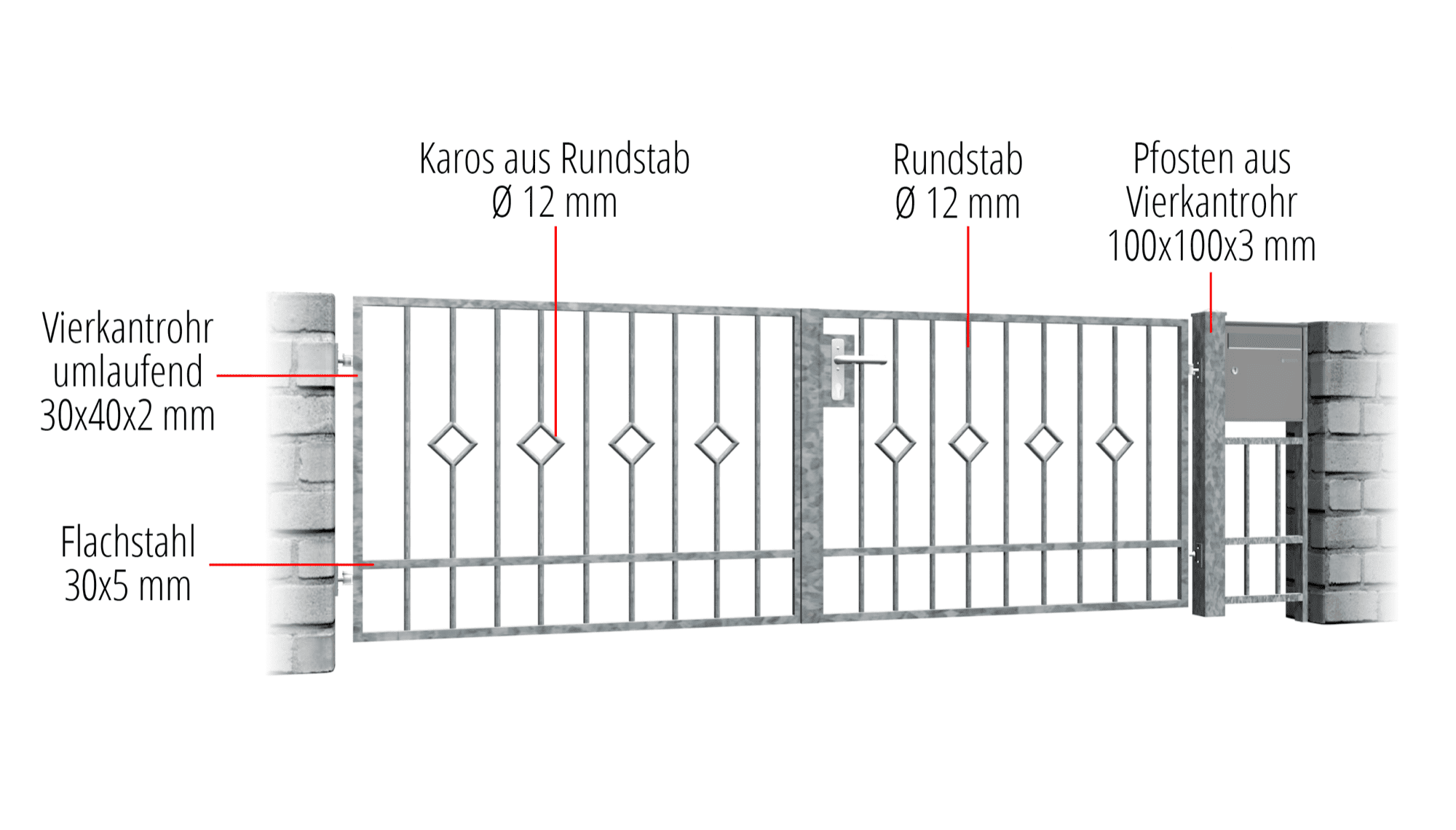 Verzinkte tuinpoort 2-vleugelig spijlenrooster, GE, BK