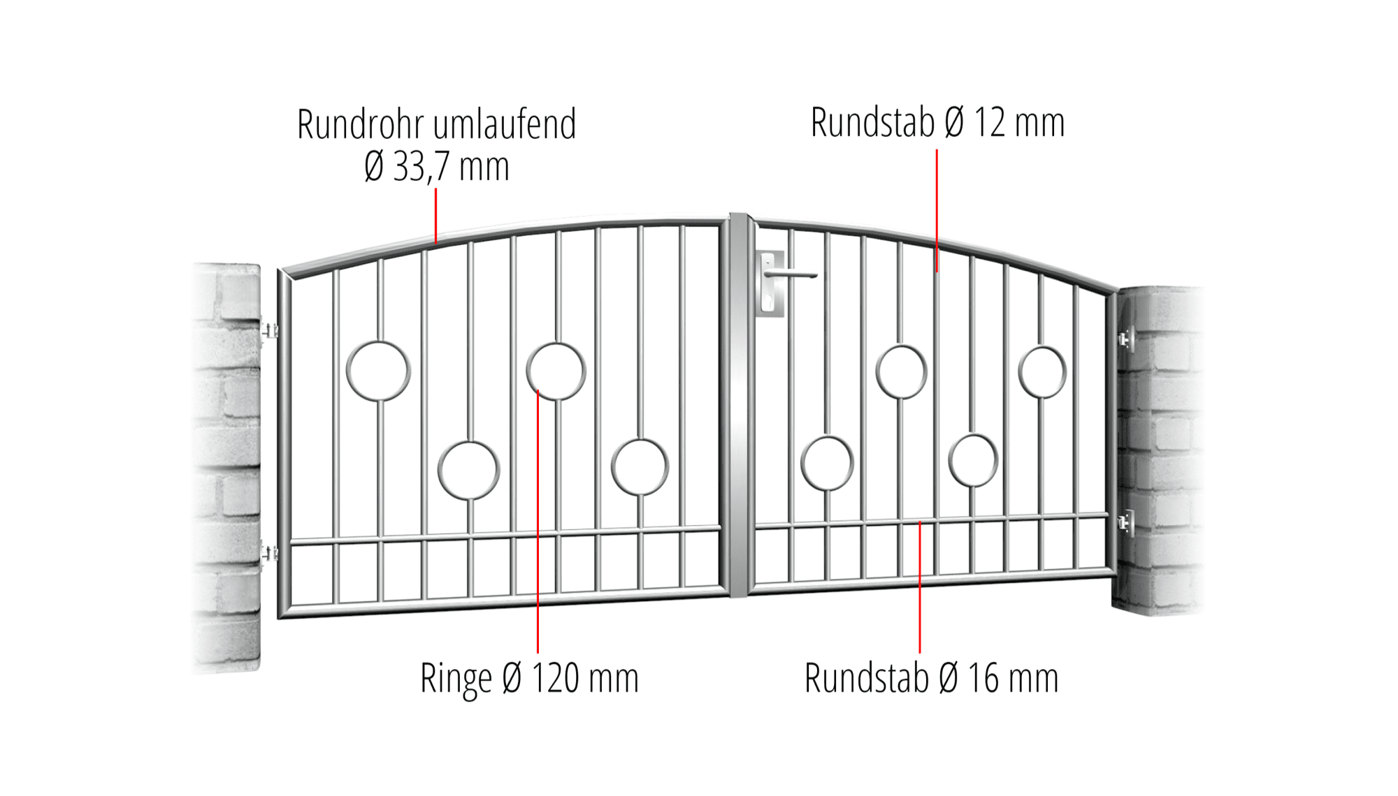 Tuinpoort roestvrij staal 2-vleugelig cirkel bar, OB