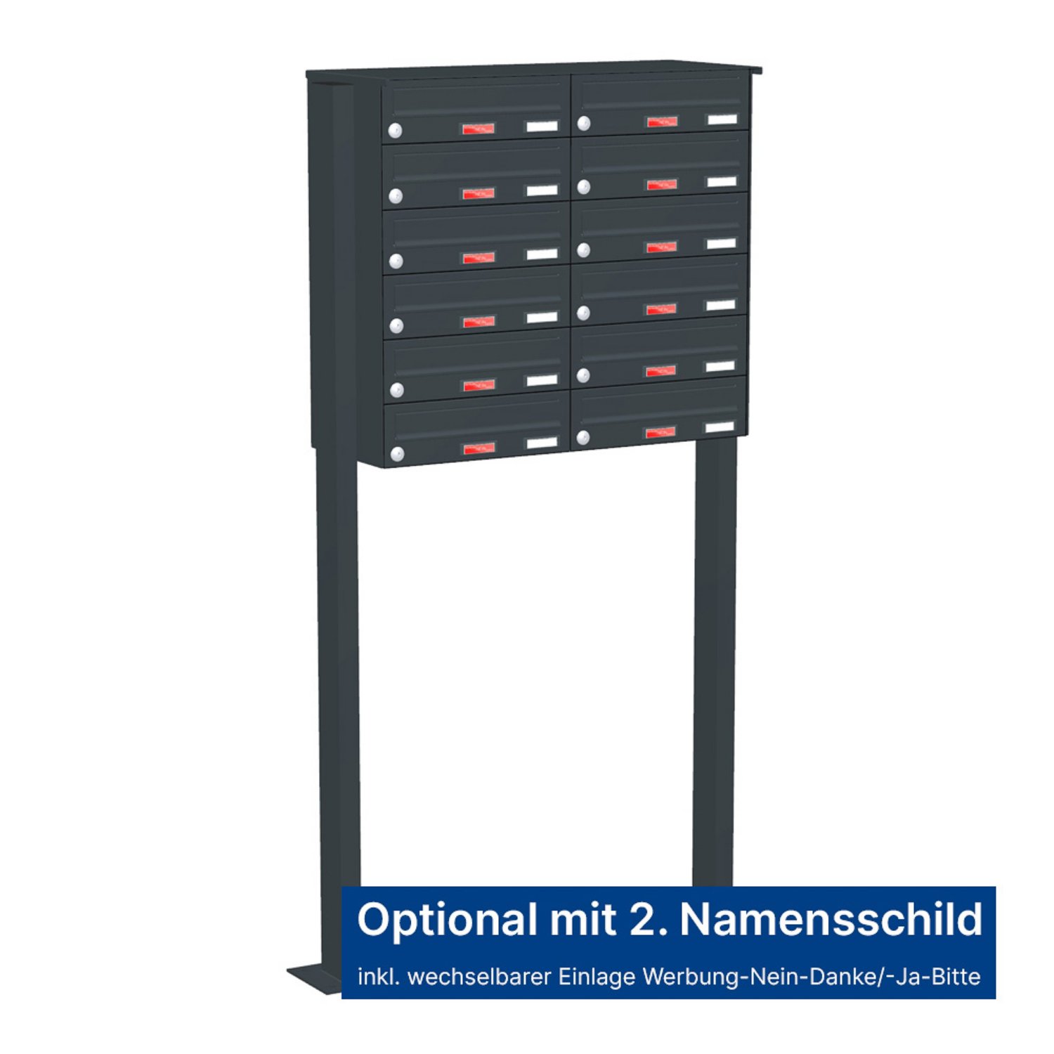 Briefkastenanlage | Freistehend | 12-fach | Waagerecht | Farbe