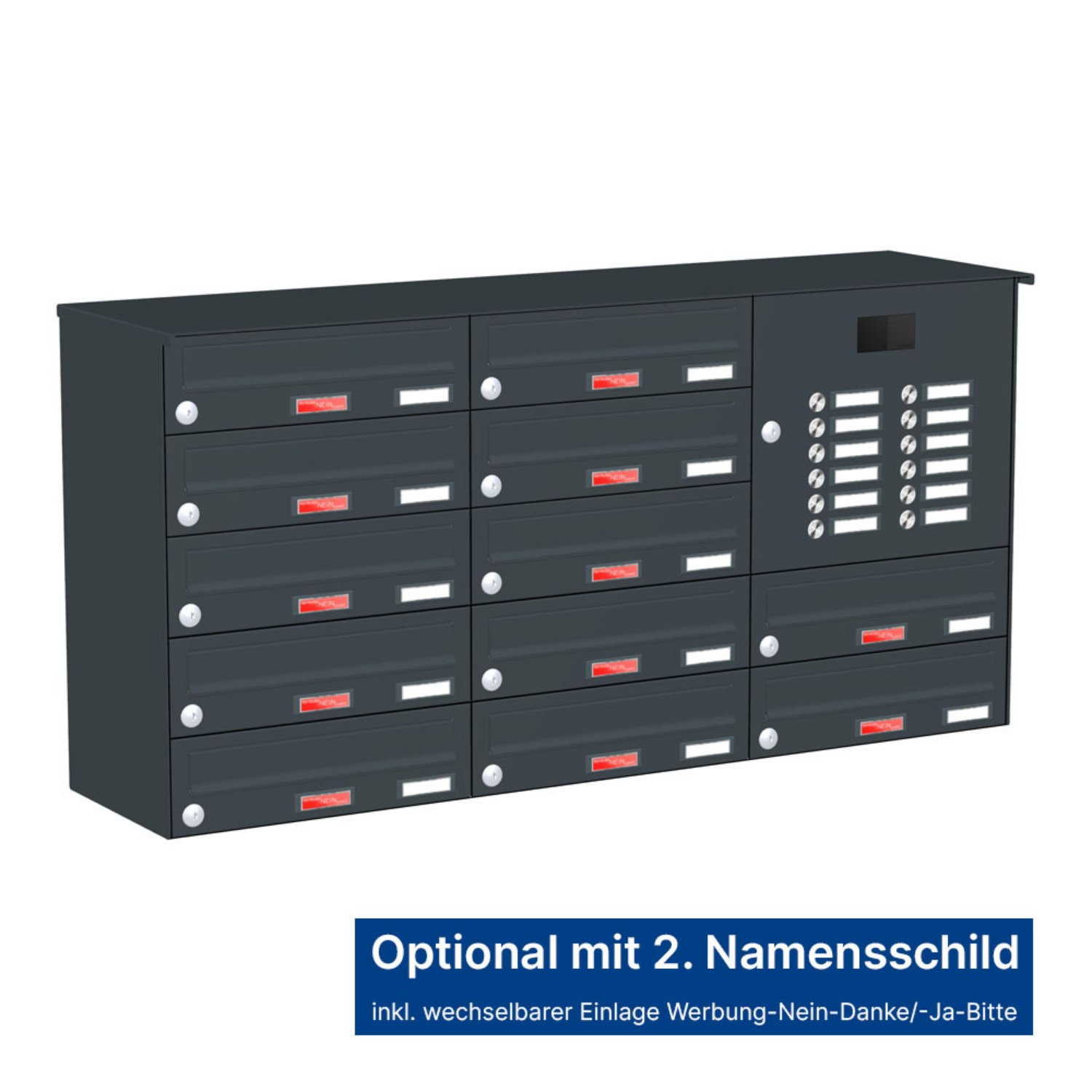 Briefkastenanlage | Aufputz | 12-fach | Waagerecht | Audio | Video | Farbe