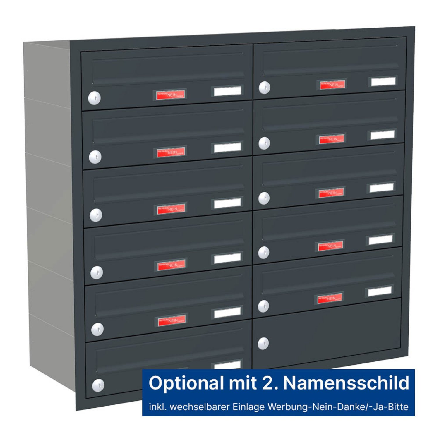 Briefkastenanlage | Unterputz | 11-fach | Waagerecht | Farbe