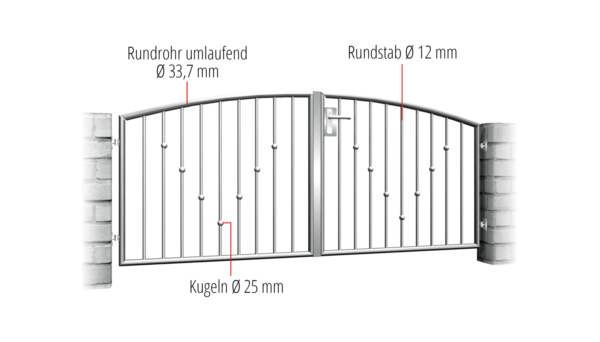 Tuinpoort roestvrij staal 2-vleugelige V-ballen, OB