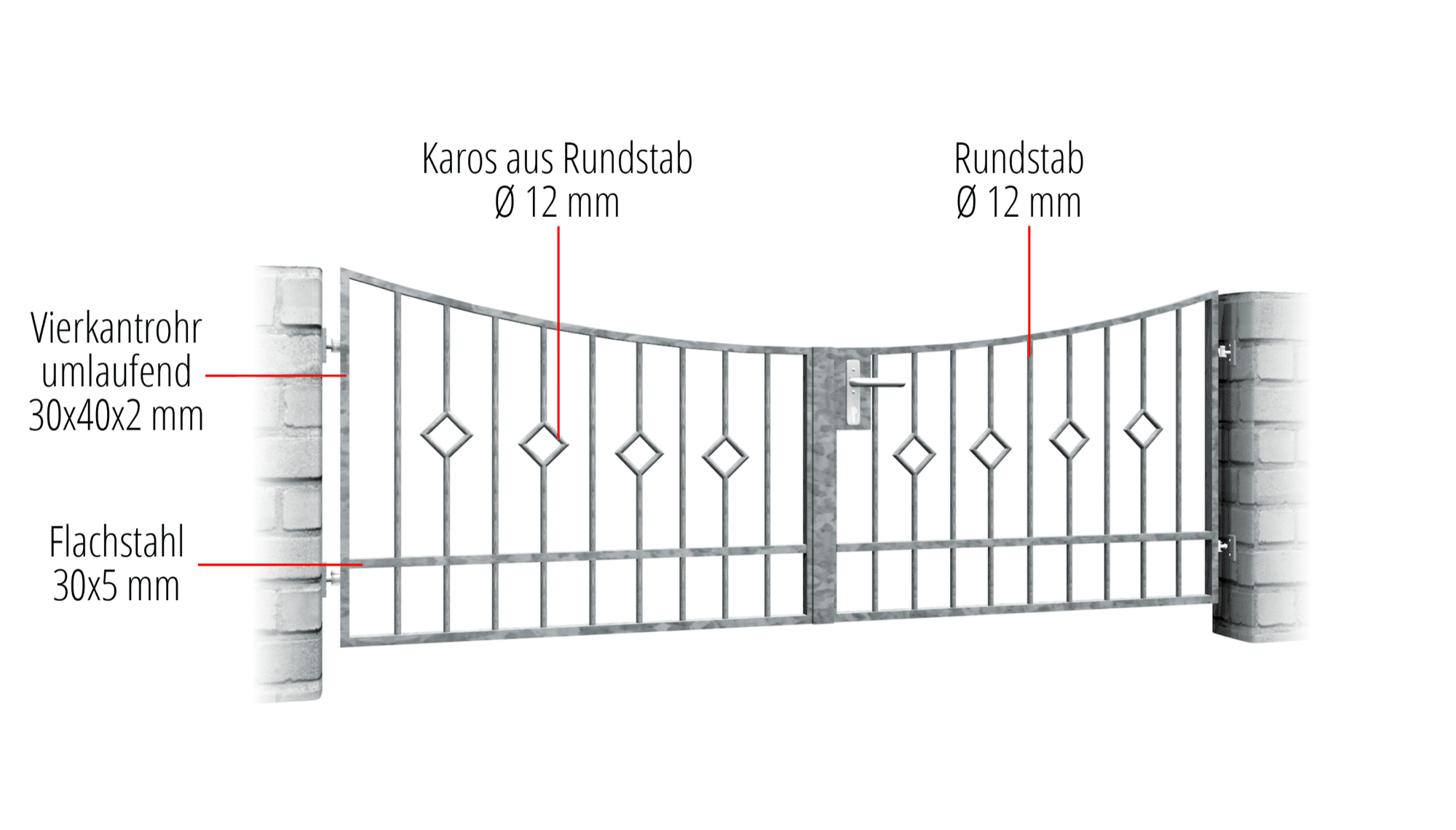 Verzinkte tuinpoort 2-vleugelig spijlenrooster, UB