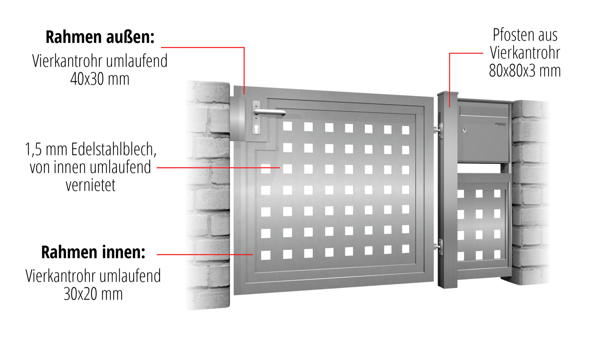 Tuindeur roestvrij staal 1-vleugelig privacyscherm QL, GE, BK