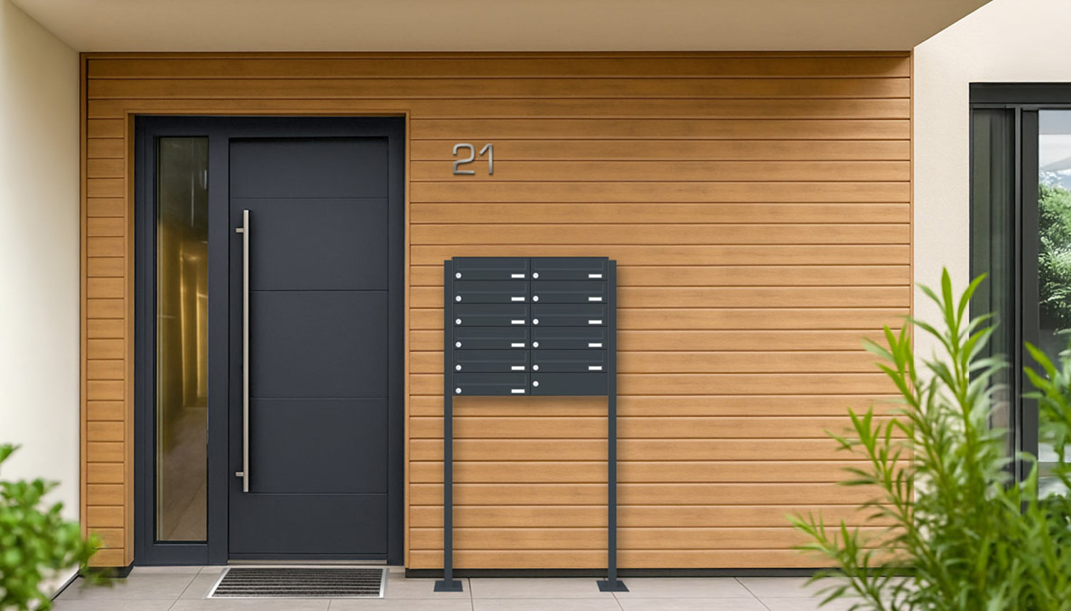 Briefkastenanlage | Freistehend | 11-fach | Waagerecht | Farbe