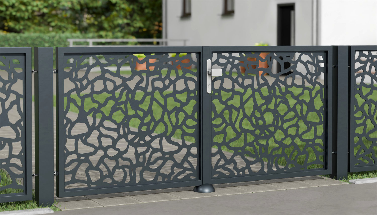 Tuinpoort aluminium 2-vleugelig laser gesneden ontwerp AB 2