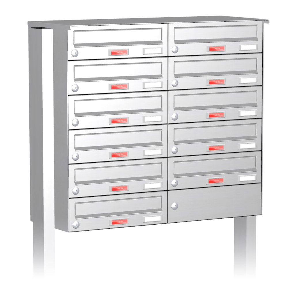 Briefkastenanlage | Freistehend | 11-fach | Waagerecht | Edelstahl