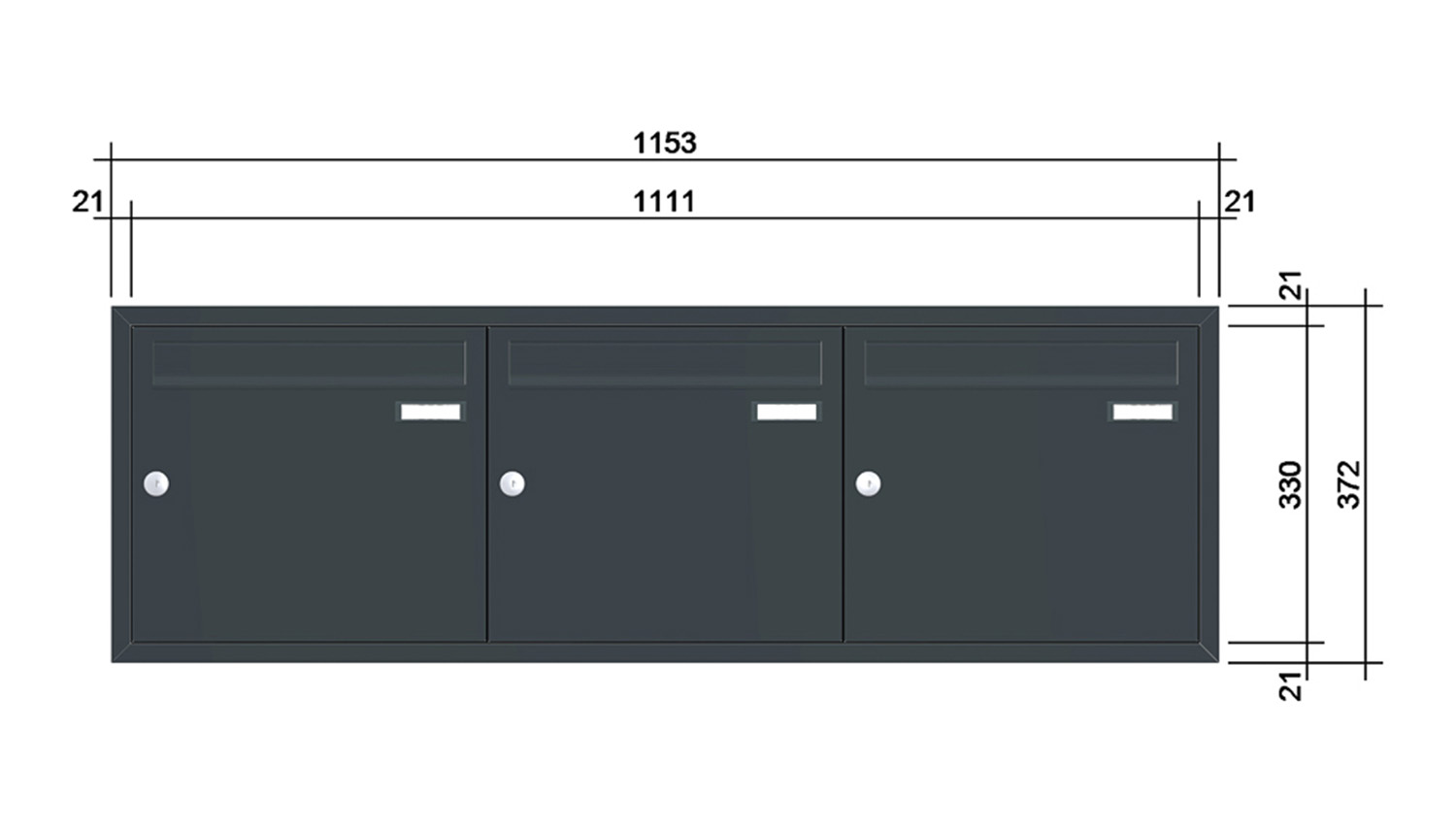 Briefkastenanlage | Unterputz | 3-fach | Senkrecht | Farbe