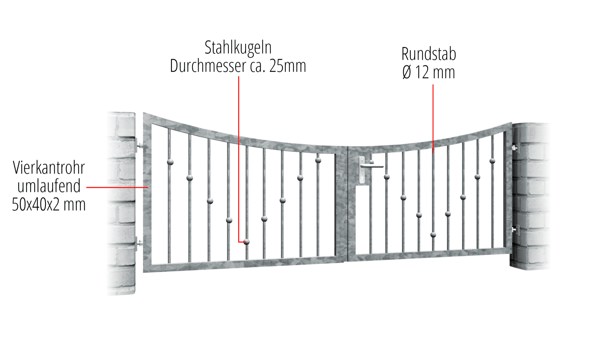 Verzinkte tuinpoort 2-vleugelige V-ballen, UB