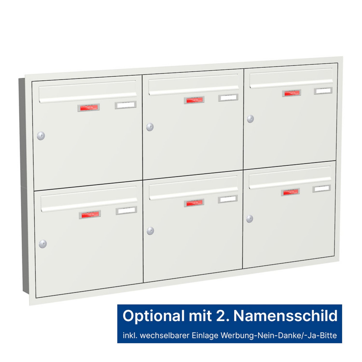 Briefkastenanlage | Unterputz | 6-fach | Senkrecht | Farbe