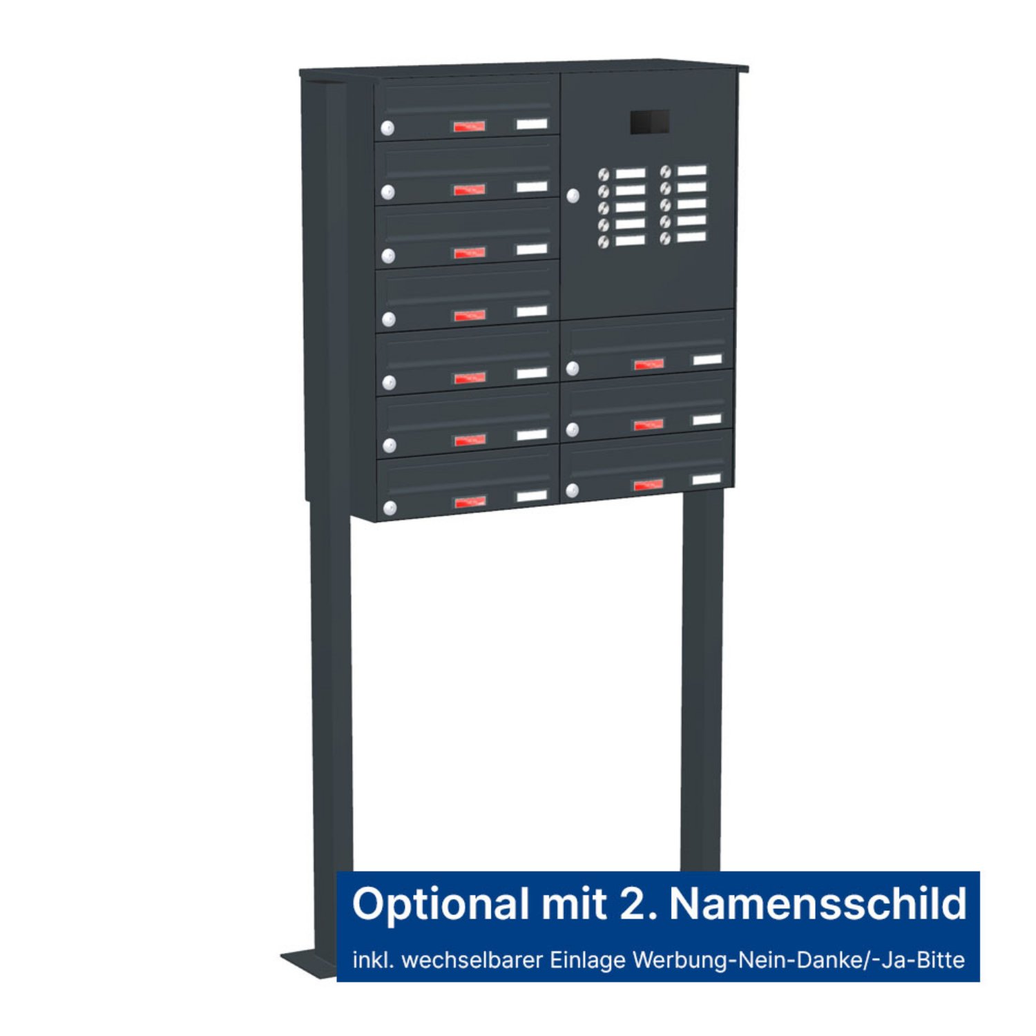 Briefkastenanlage | Freistehend | 10-fach | Waagerecht | Audio | Video | Farbe