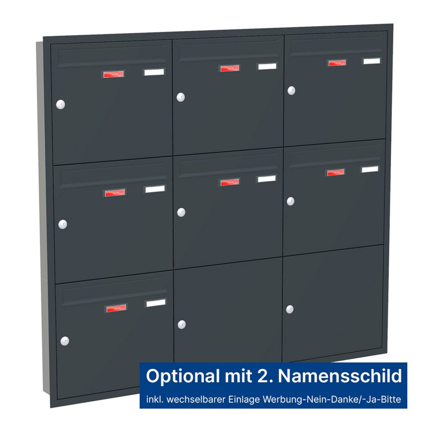 Briefkastenanlage | Unterputz | 7-fach | Senkrecht | Farbe